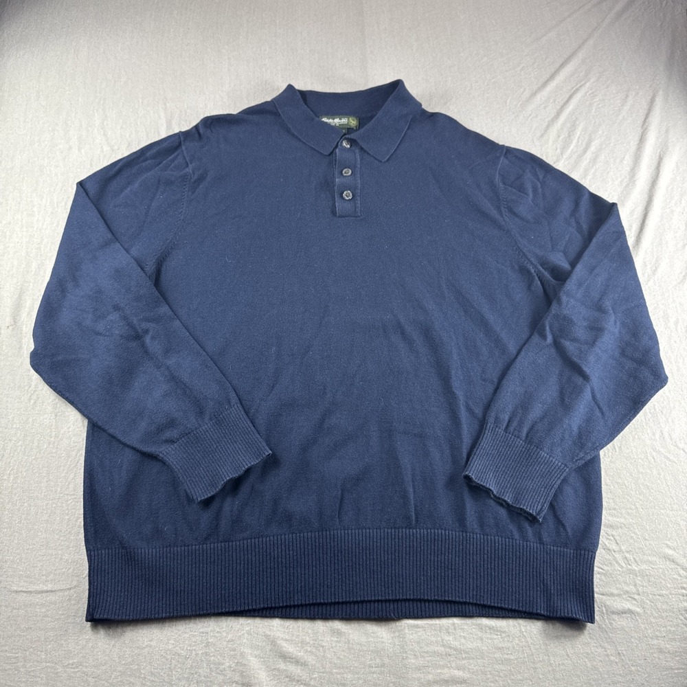 Eddie Bauer Cashmere Blend Polo Mens XL Long Sleeve Blue Preppy Sweatshirt Top